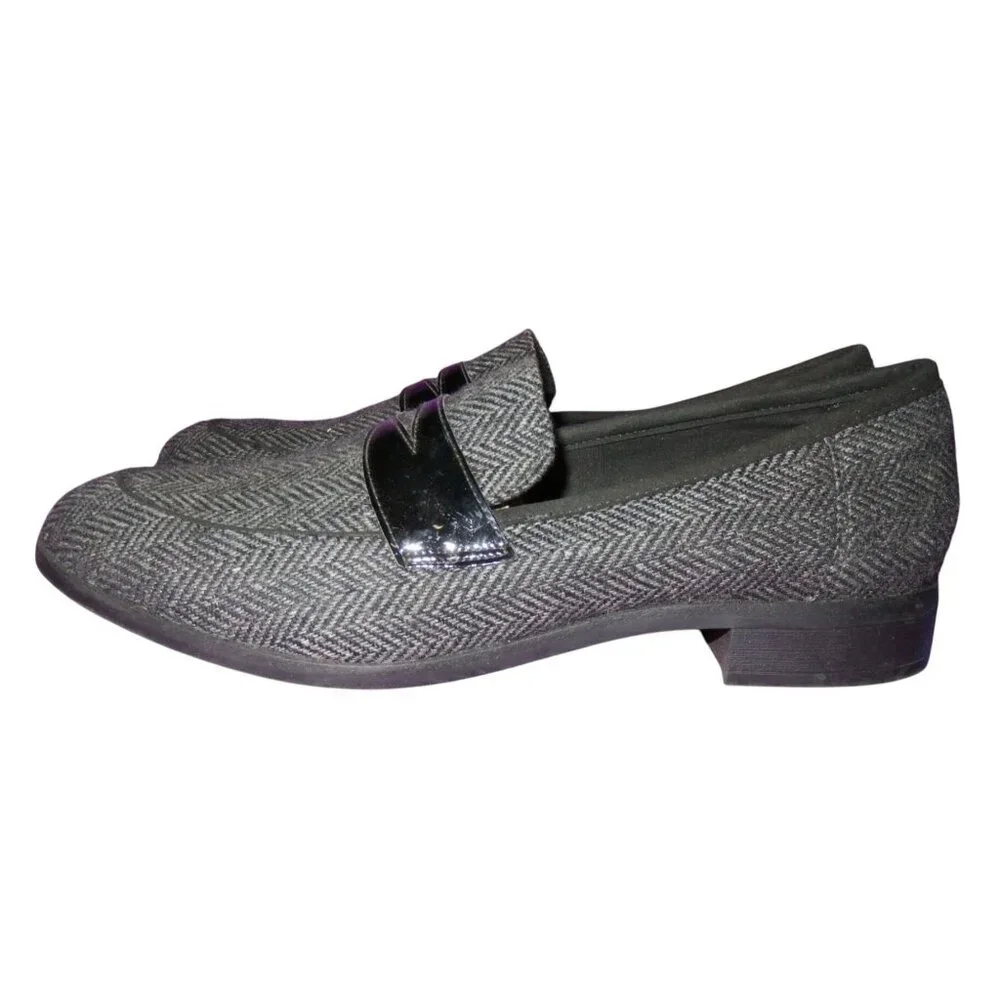 Clarks Trish Rose Grey Herringbone full grain leather chevron patterned Loafer
